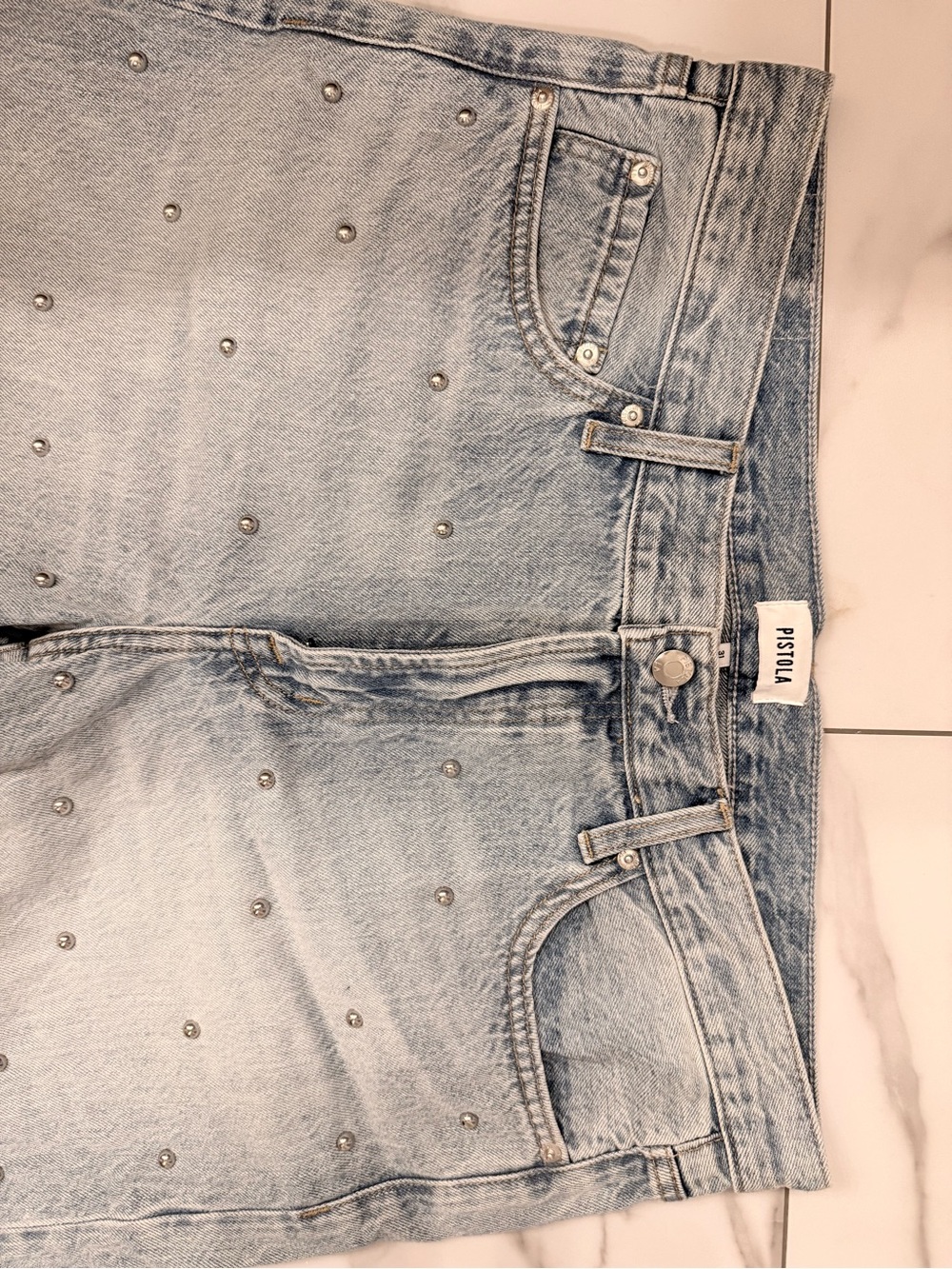 PISTOLA LEXI MID RISE BOWED STRAIGHT STUDDED JEAN - ARIES - Size 31 - Picture 5 of 5